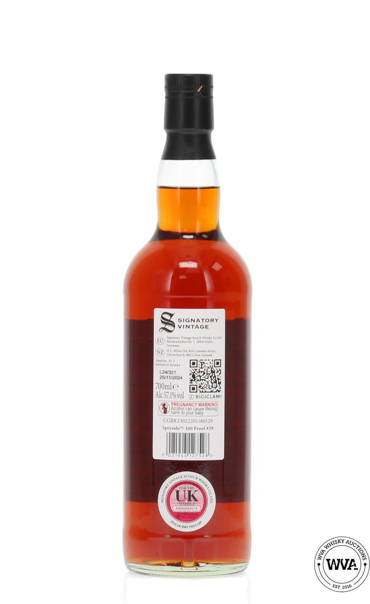 Speyside 13 Year Old (M) 2011 Signatory Vintage Cask #29 100 Proof Edition