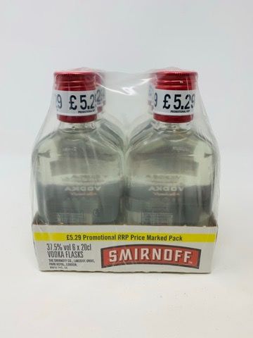 6 X 20CL SMIRNOFF VODKA FLASKS 